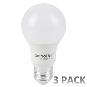 Paquete de 3 Focos LED de 8.5W Luz de Día TECNOLITE A19-LED/010/65-3